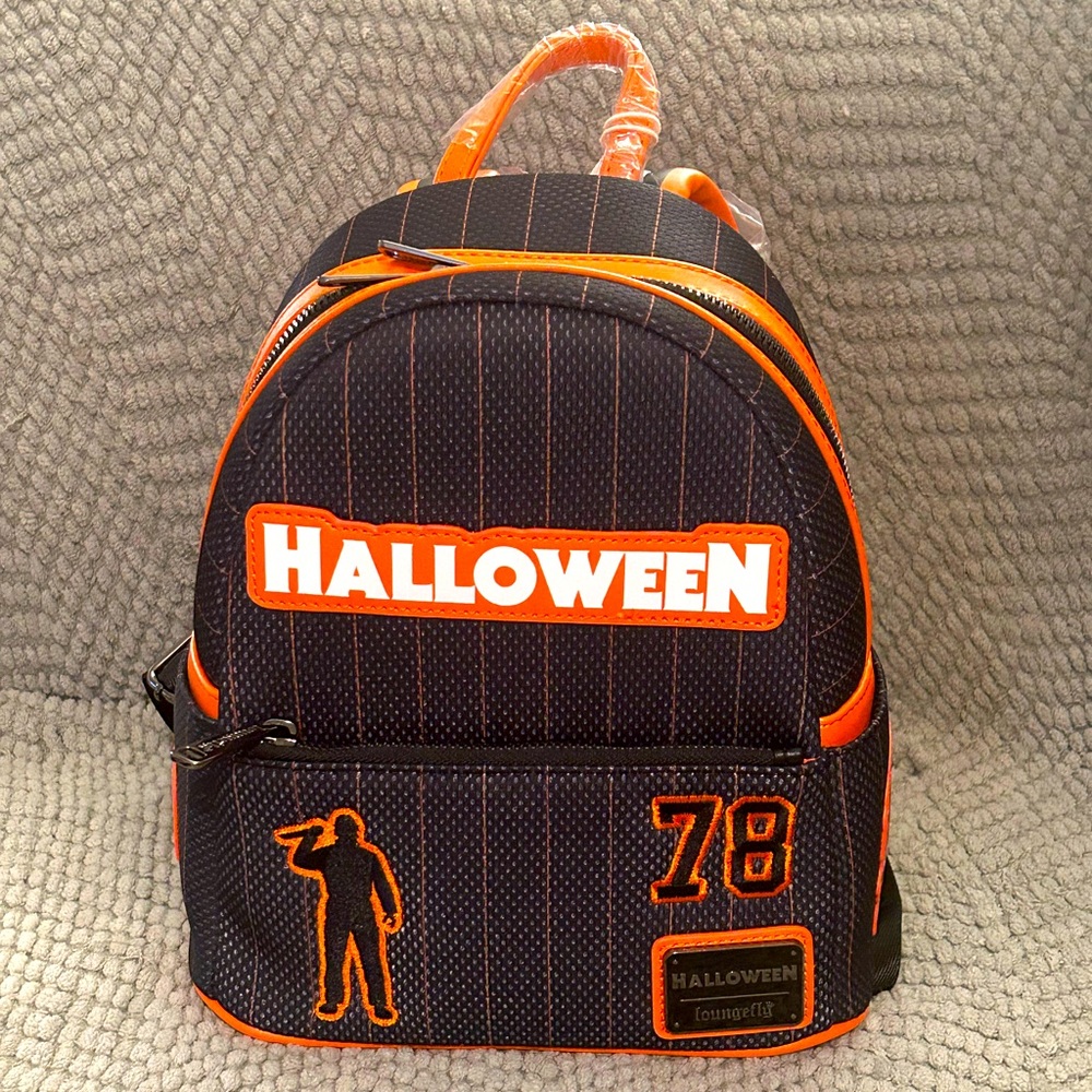 Loungefly Halloween Michael Myers Jersey 78 Orange and Black Mini Backpack - NWT